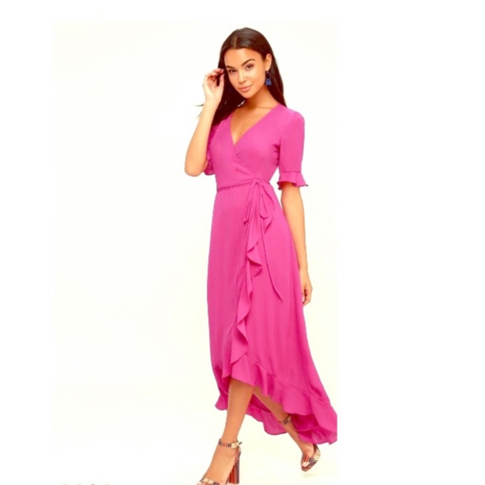 Lulus Pink Fuschia Wrap Dress